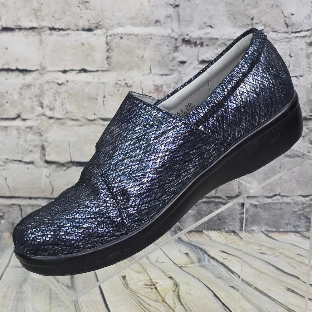 Alegria Laura Loafers Womens 39 Blue Black Metallic Leather Comfort Work Shoes